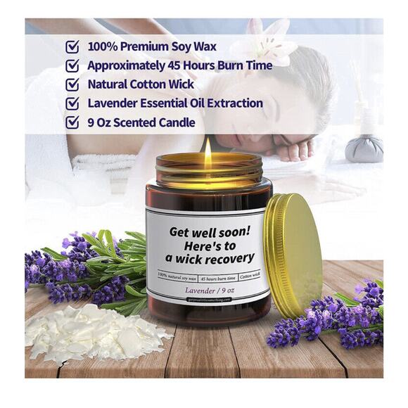 Lavender 100% Natural Soy Wax Scented Candle Unique Get Well Soon Gift - Picture 3 of 5
